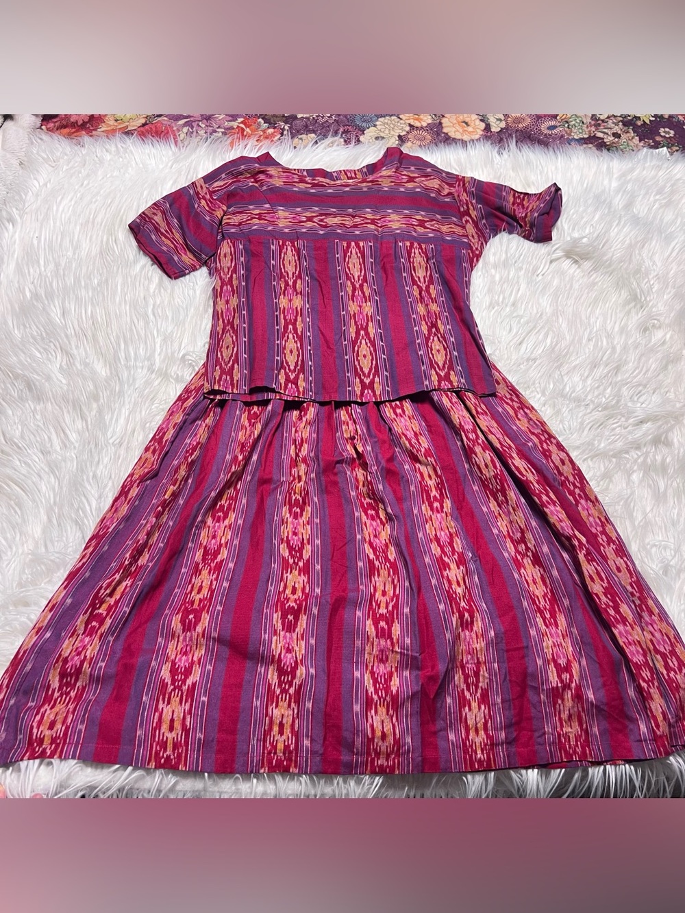 Vintage south western matching Women's Pink & Purple Striped Two-Piece Skirt Set